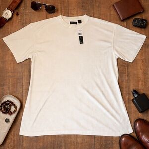 Perry Ellis Portfolio Men’s Big & Tall Ribbed Cream Short Sleeve T-Shirt 2X NWT